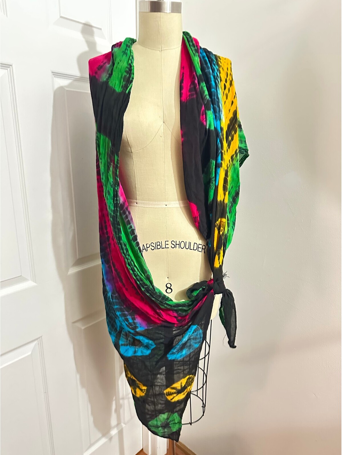 Colorful Tie-Dye Lightweight Scarf Wrap With Side Knot